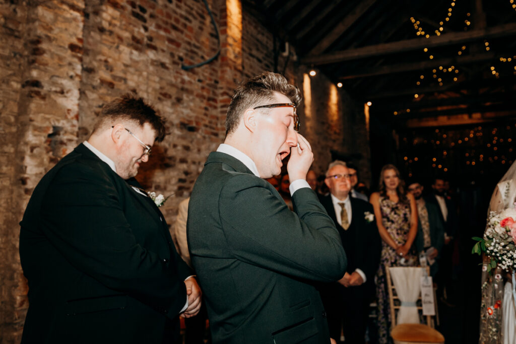 Groom crying at The Normans York