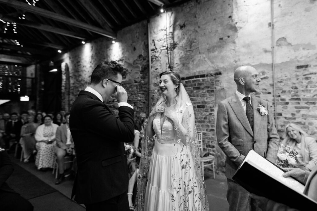 Wedding ceremony and groom crying at The Normans York