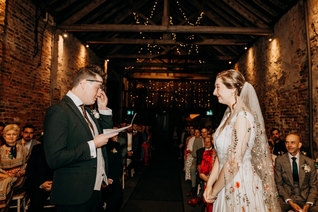 Groom crying at The Normans York