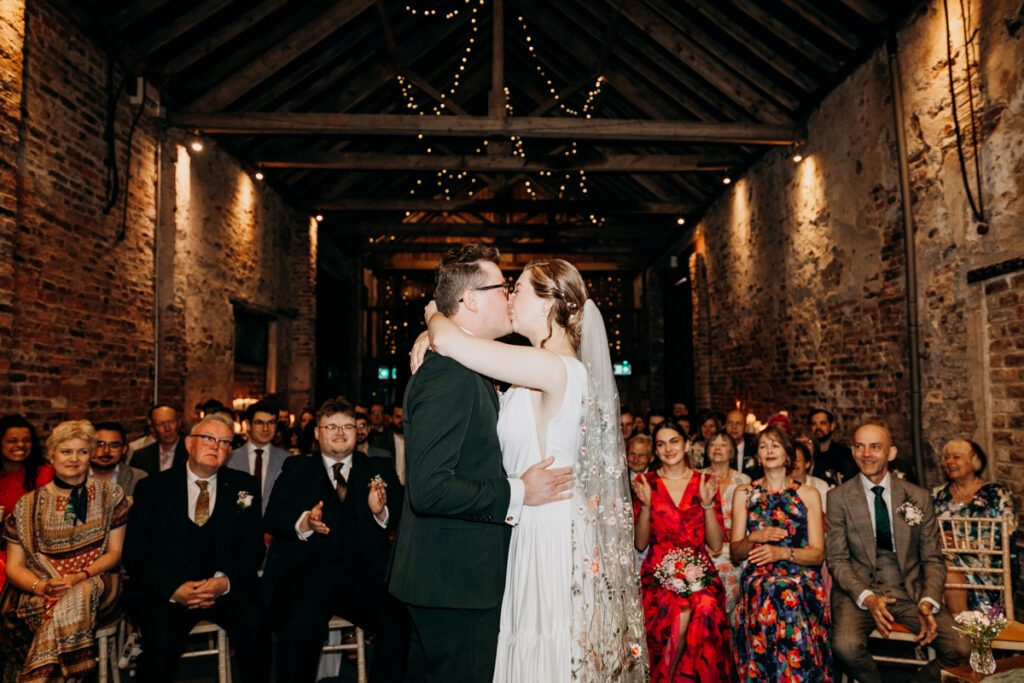 Bride and Groom's first kiss at The Normans York