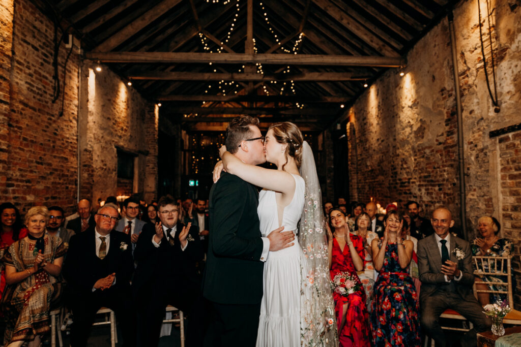 Bride and Groom's first kiss at The Normans York
