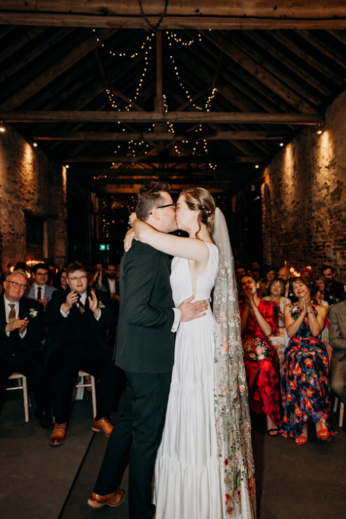 Bride and Groom's first kiss at The Normans York