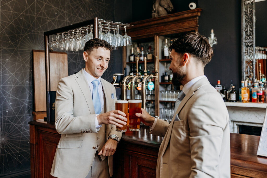 Groom having a pint at Thicket Priory