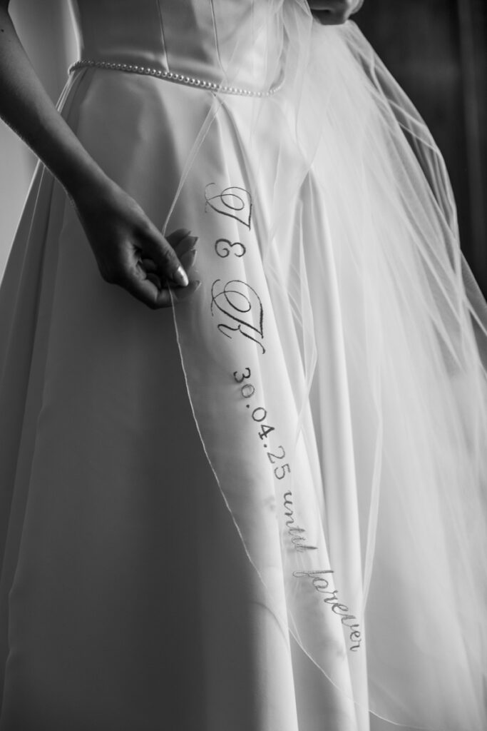 Veil stitching in black and white