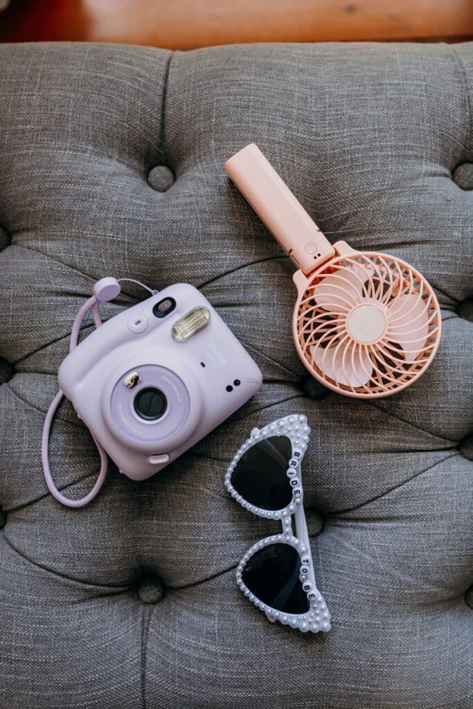 Bride's hot day accessories at Thicket Priory