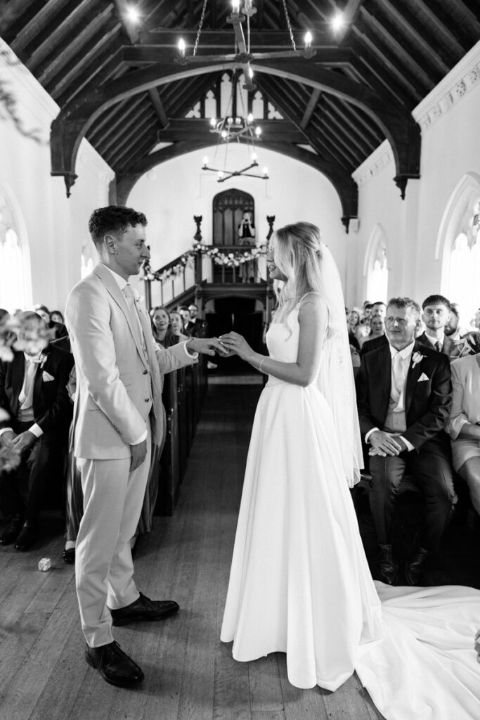 Black and white wedding ceremony at Thicket Priory