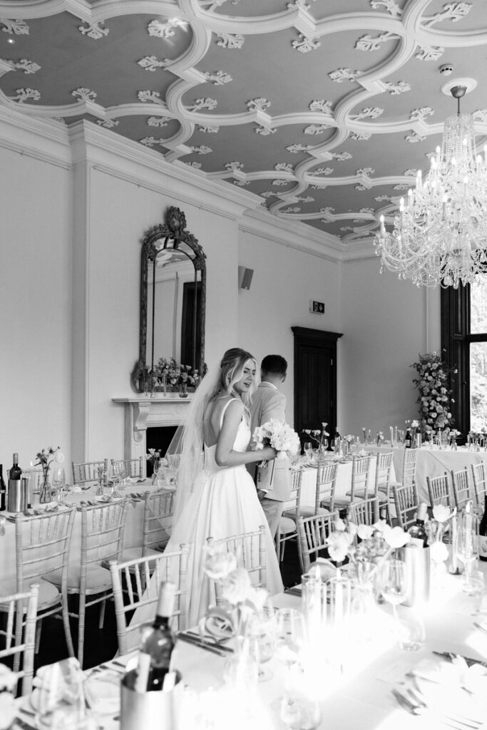 Bride and Groom viewing dining room at Thicket Priory