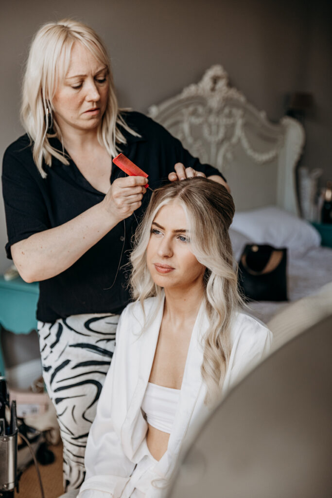 Bride getting ready at Thicket Priory