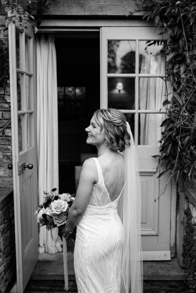 Bride in black and white at Middleton Lodge