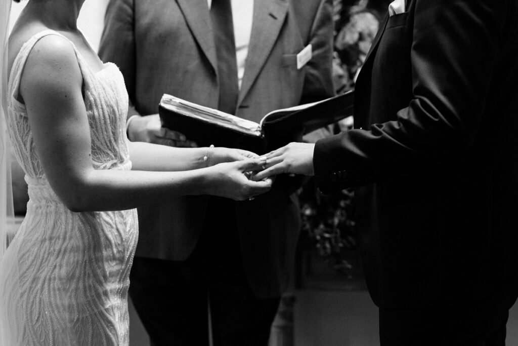 Wedding ring exchange at Middleton Lodge