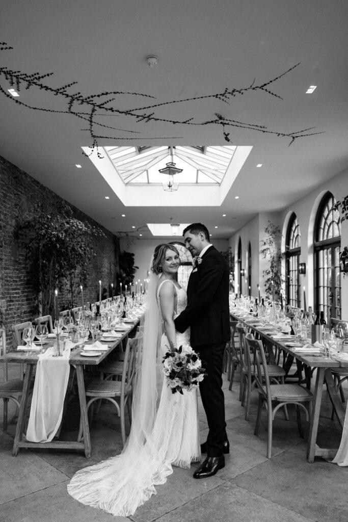 Bride and groom in The Fig House at Middleton Lodge