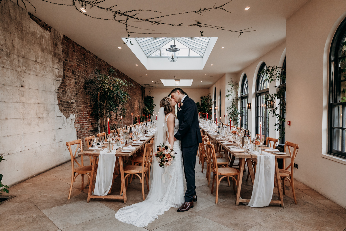 Bride and groom in The Fig House at Middleton Lodge